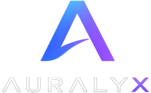 Gradient 'A' logo with 'Auralyx' text on a white background